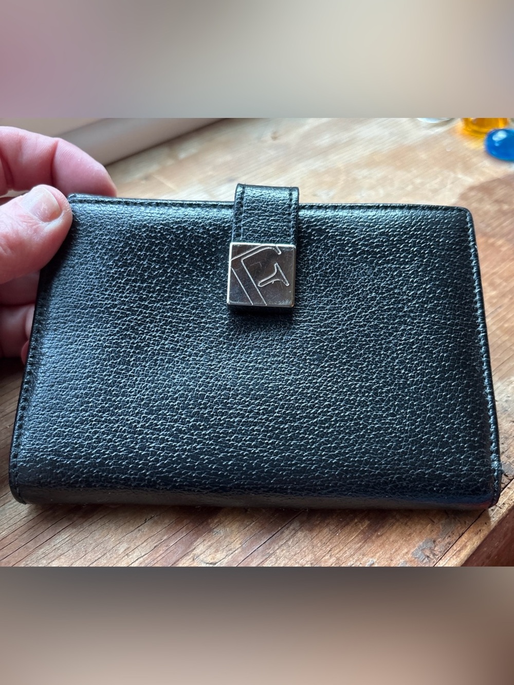 Vintage Furla Black Leather Compact Wallet Italy